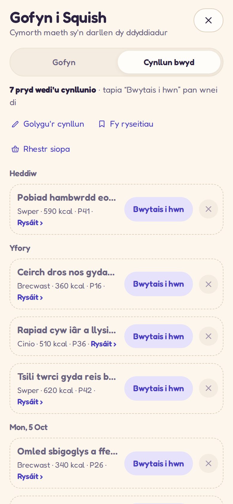 Gofyn i Squish: wythnos o brydau a gynlluniwyd gan Squish