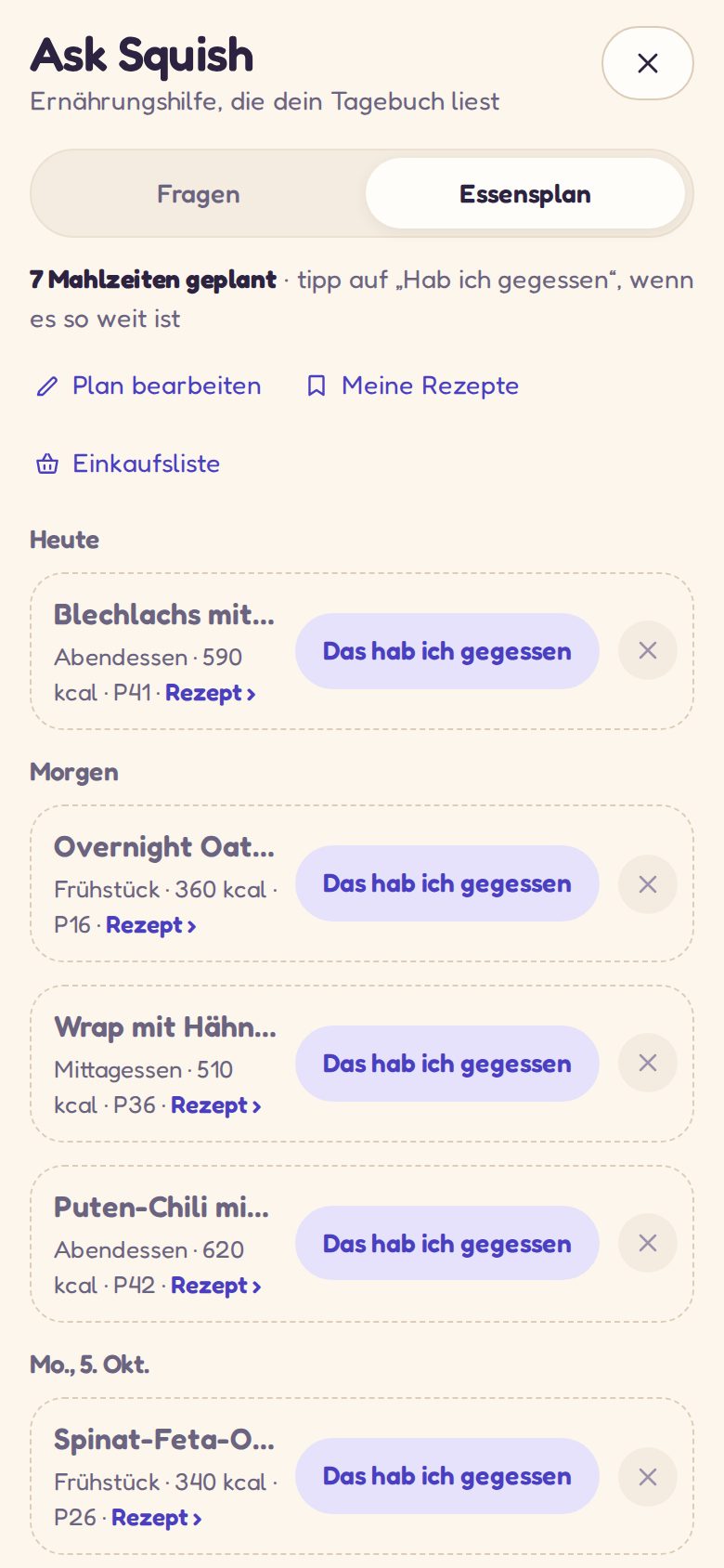 Frag Squish: Eine von Squish geplante Woche voller Mahlzeiten