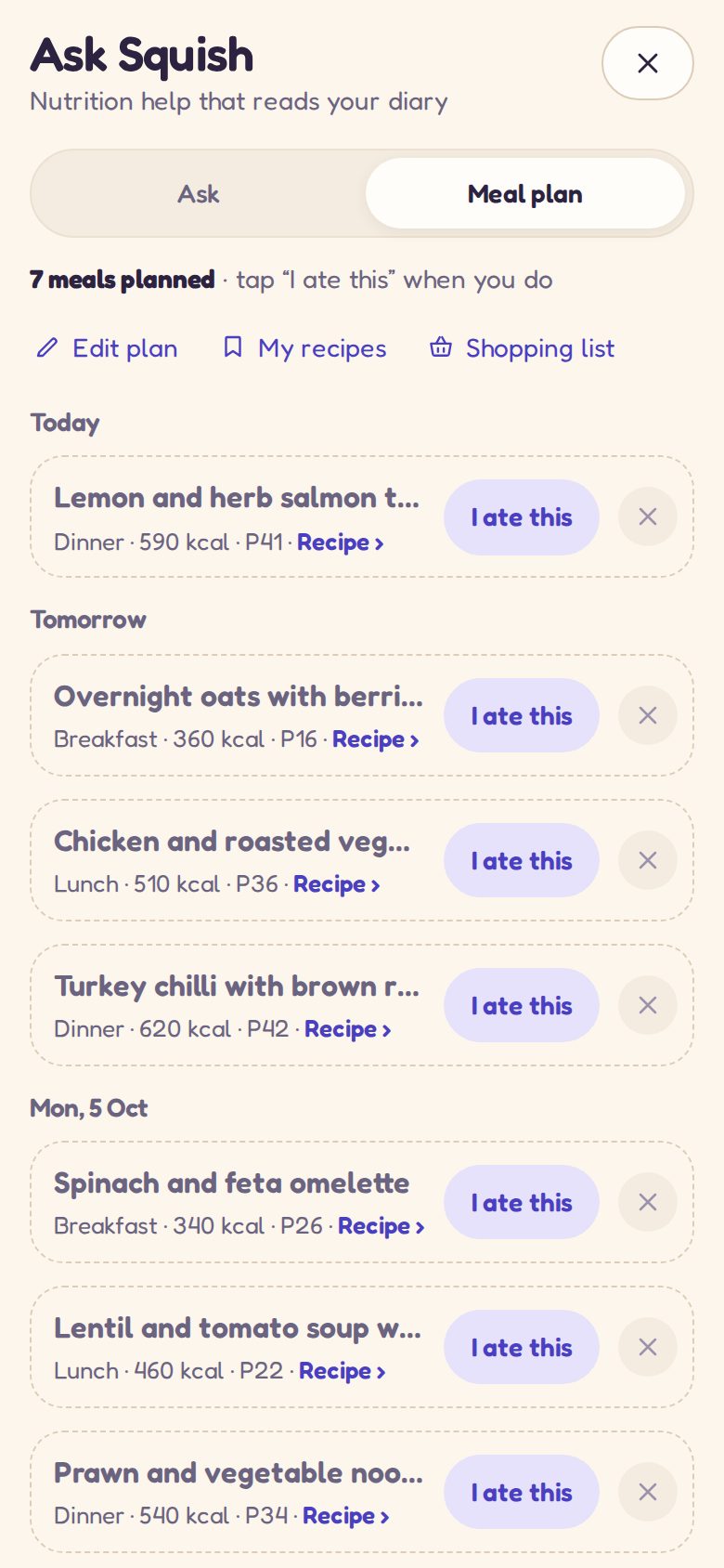 Ask Squish: a week of meals Squish planned