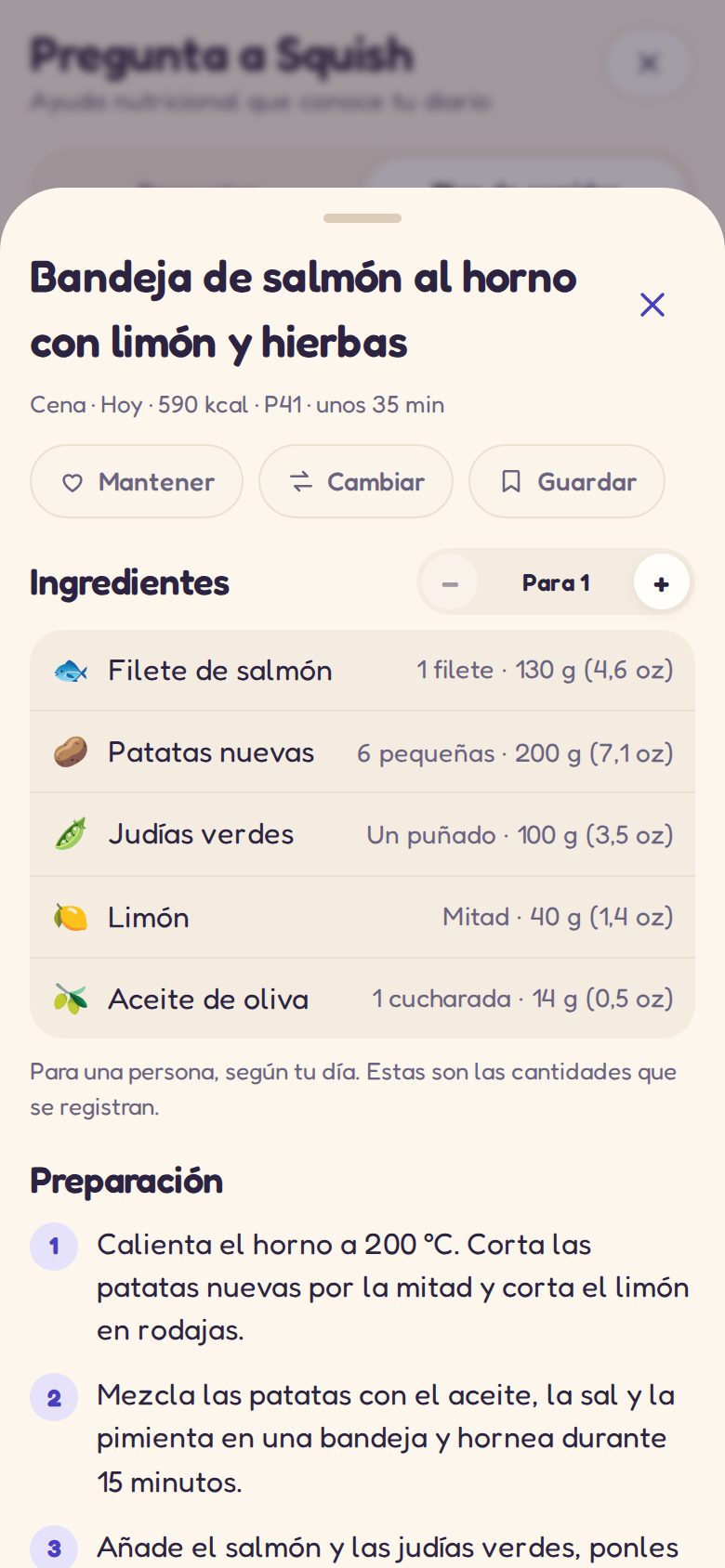 Receta para una comida planificada: ingredientes y preparación