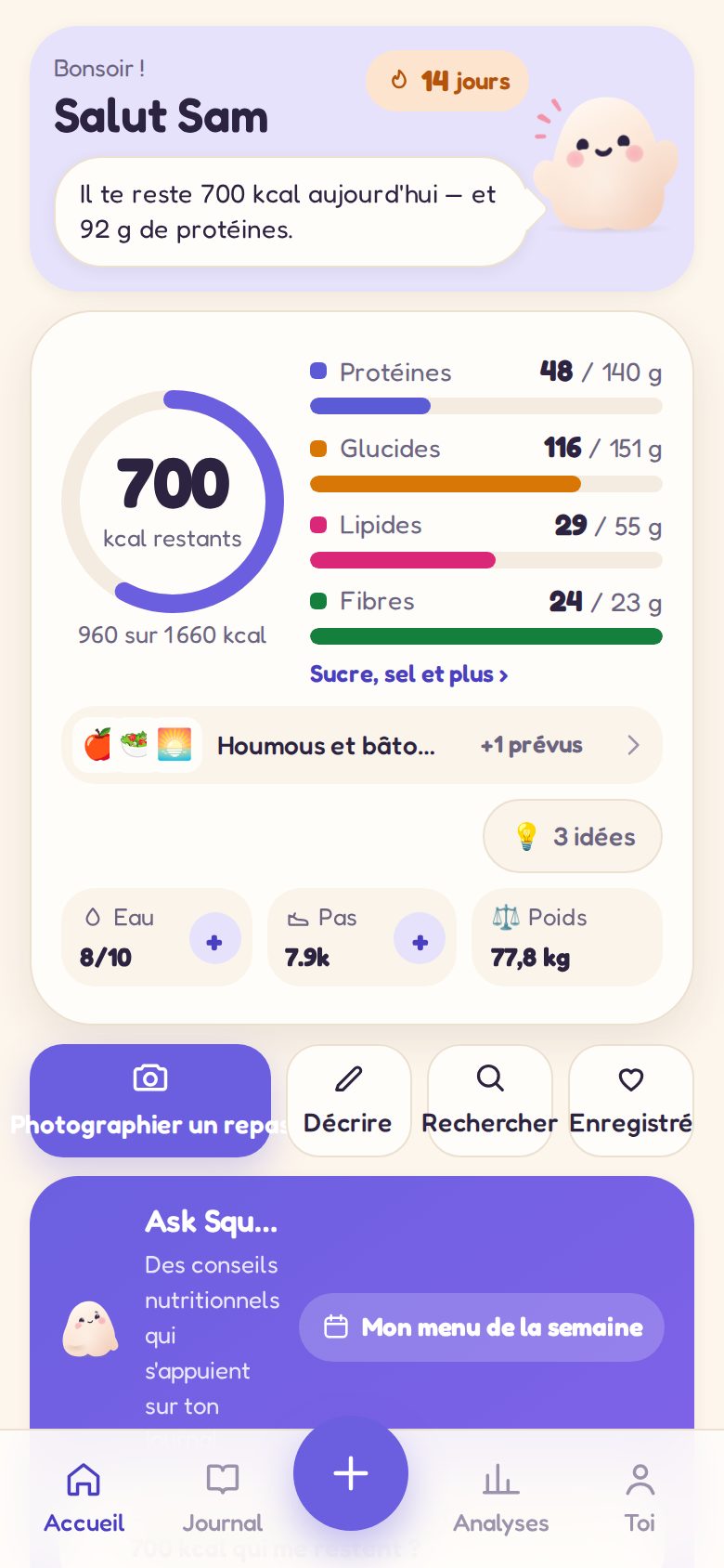Accueil : ce qu'il te reste pour aujourd'hui, avec Squish