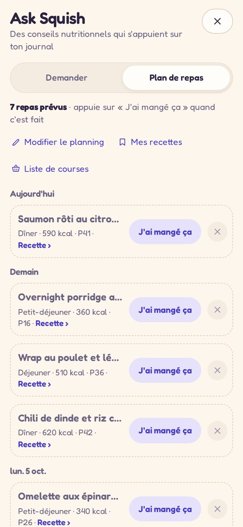 Ask Squish : une semaine de repas préparée par Squish