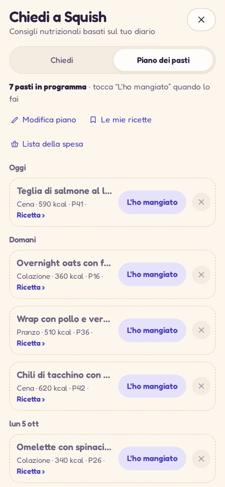 Ask Squish: una settimana di pasti pianificata da Squish