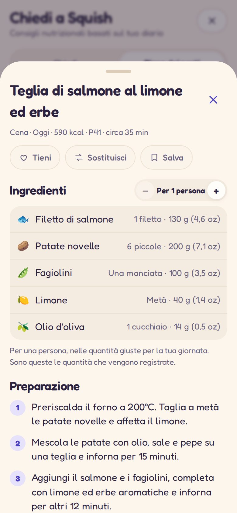 Una ricetta per un pasto pianificato: ingredienti e preparazione