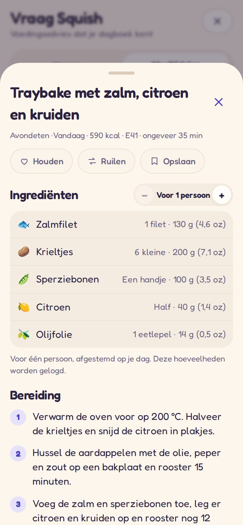 Een recept voor een geplande maaltijd: ingrediënten en bereiding