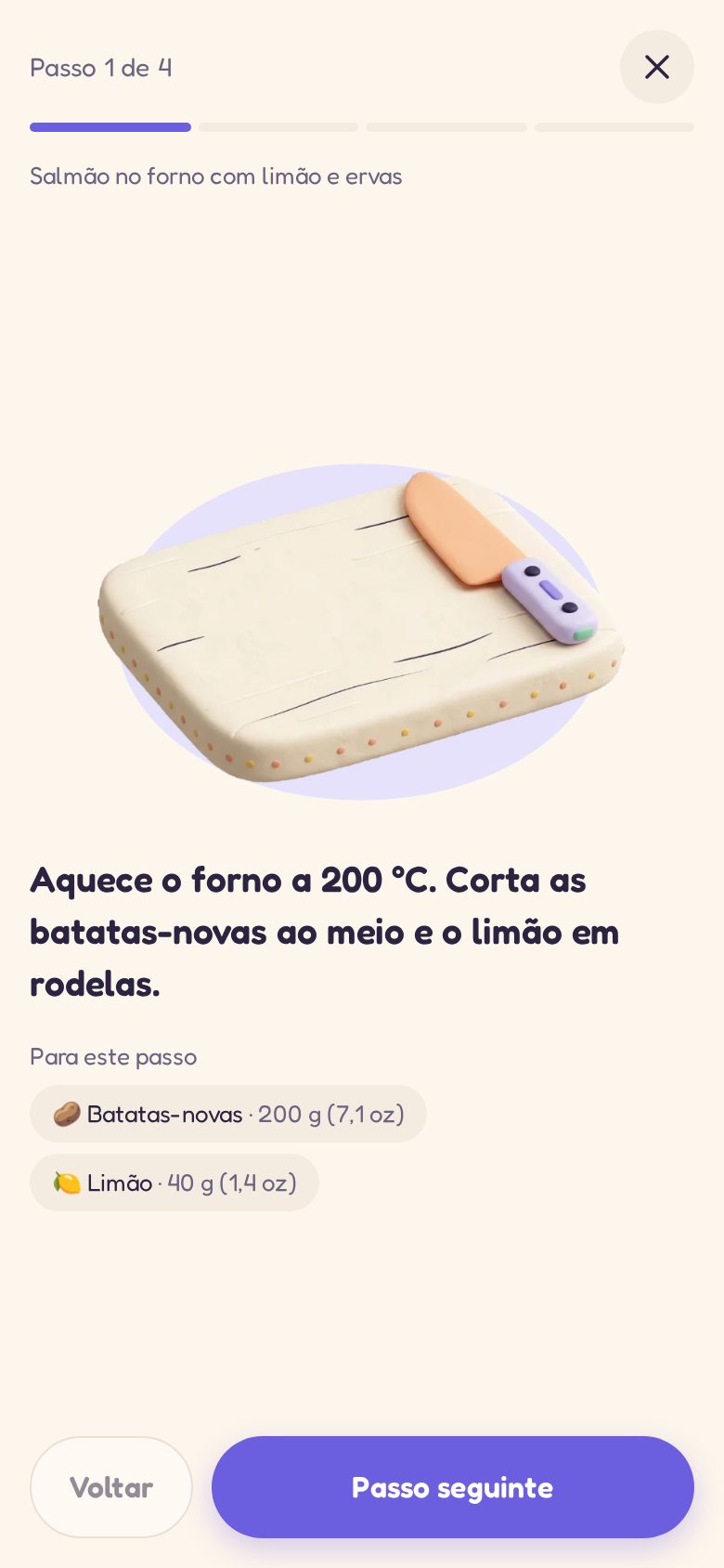 Cozinhar passo a passo, com uma foto para cada etapa