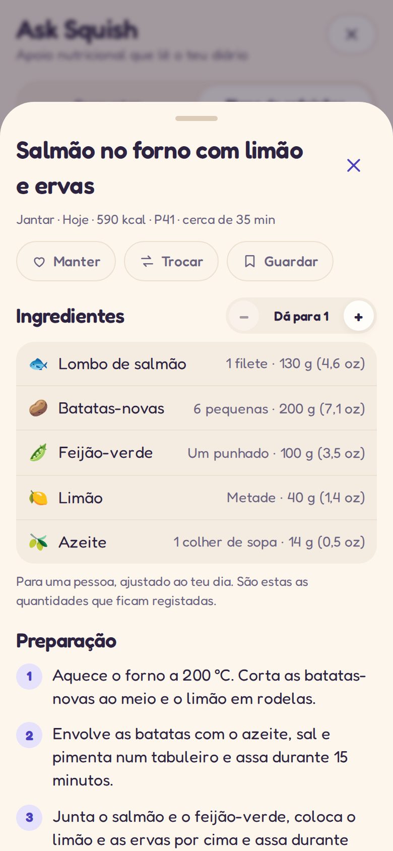 Uma receita para uma refeição planeada: ingredientes e modo de preparação