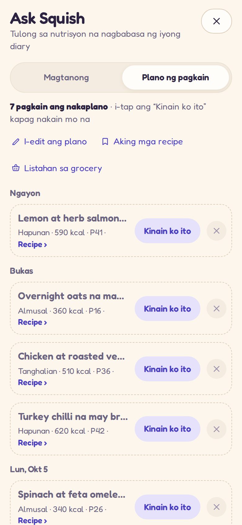 Ask Squish: isang linggong mga meal na plinano ni Squish