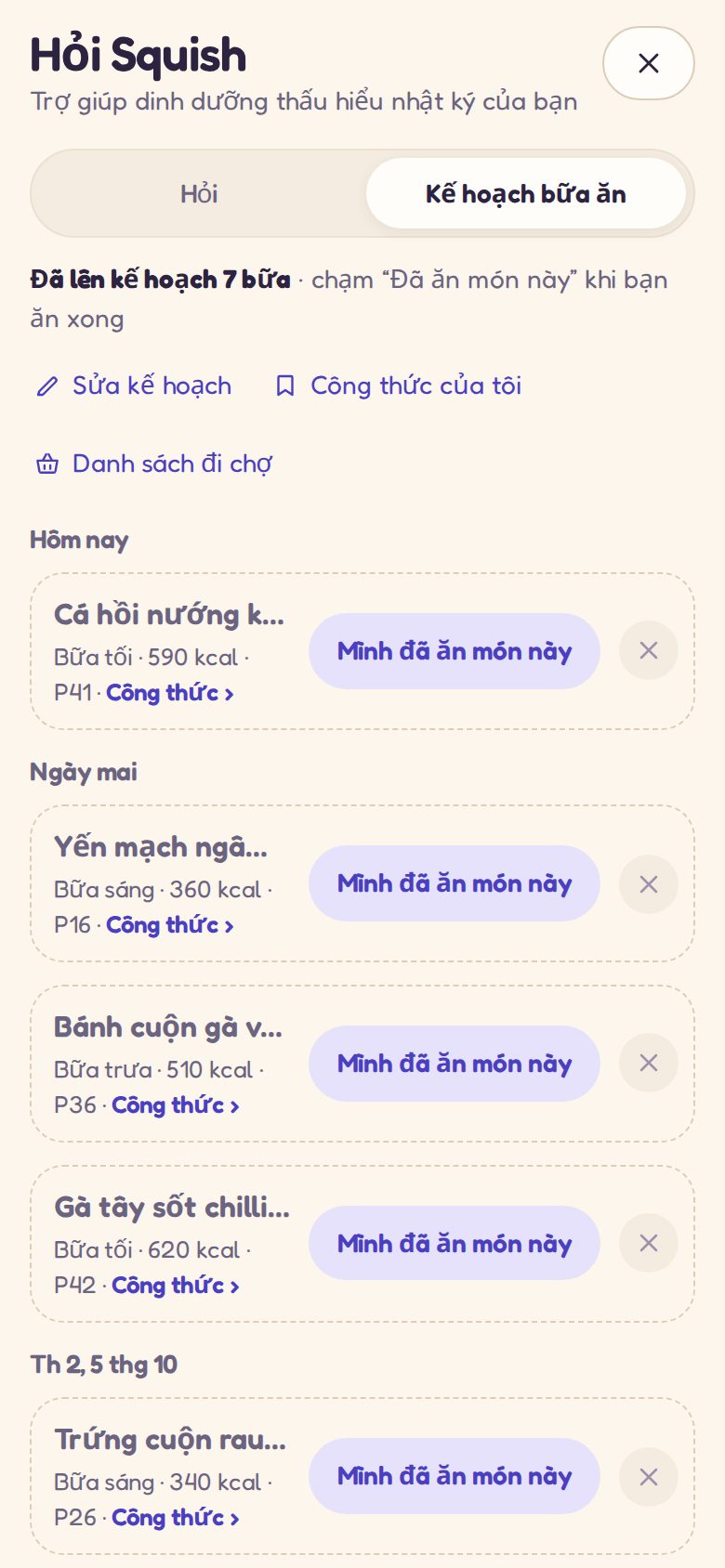 Ask Squish: thực đơn cả tuần do Squish lên kế hoạch