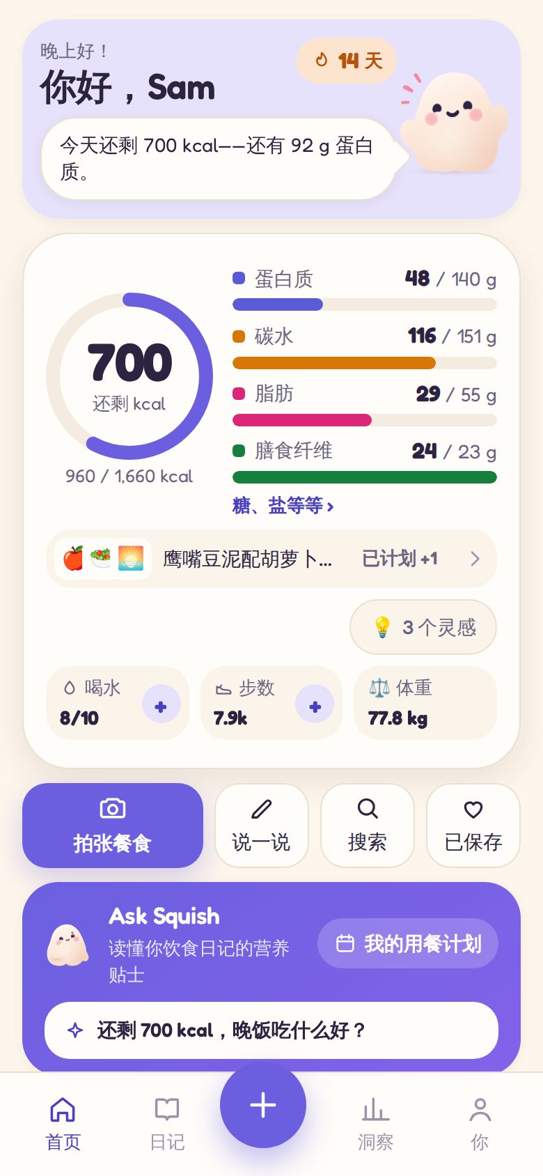 首页：和 Squish 一起查看今日剩余额度